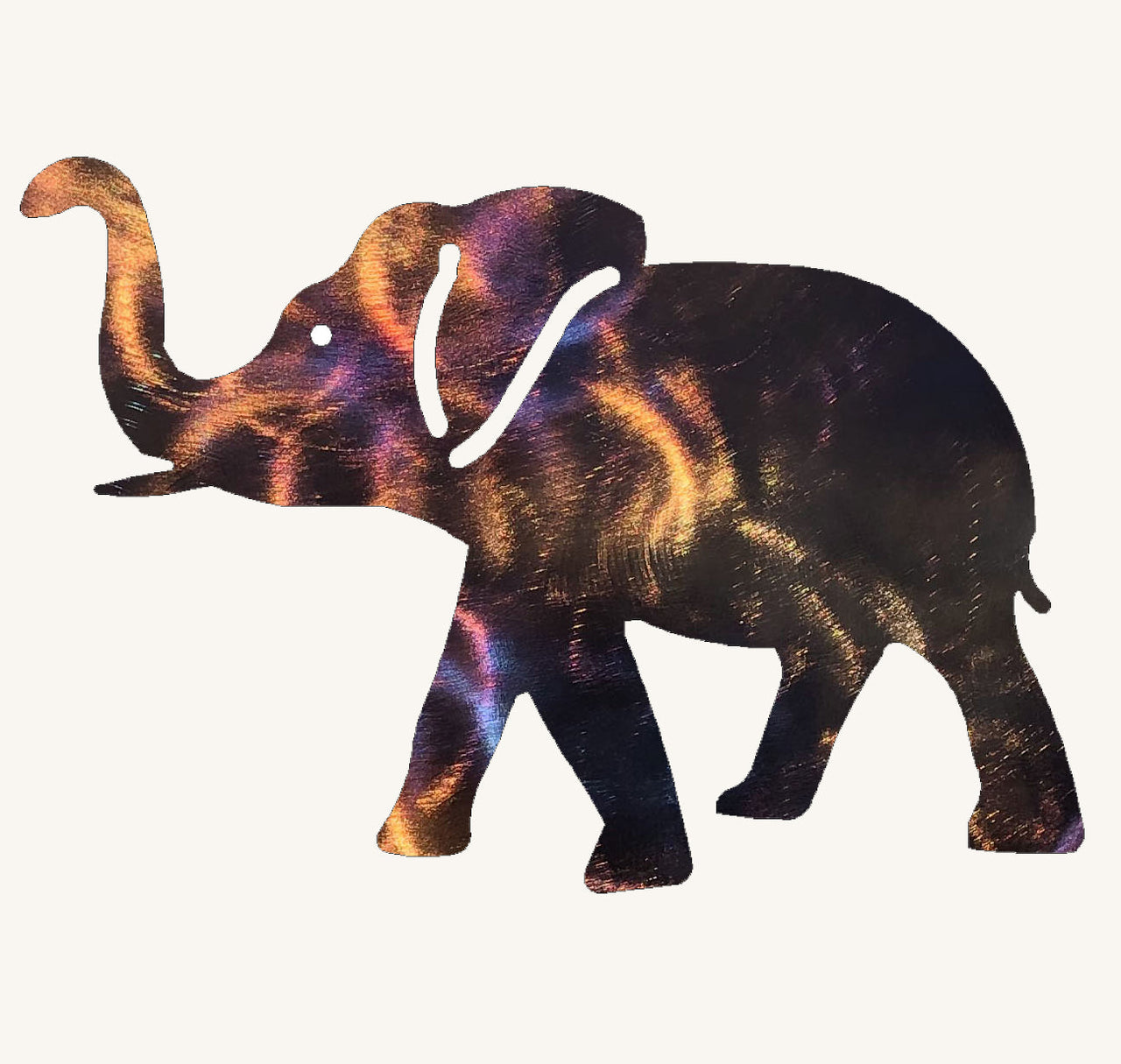 Colorful elephant cutout on a white background