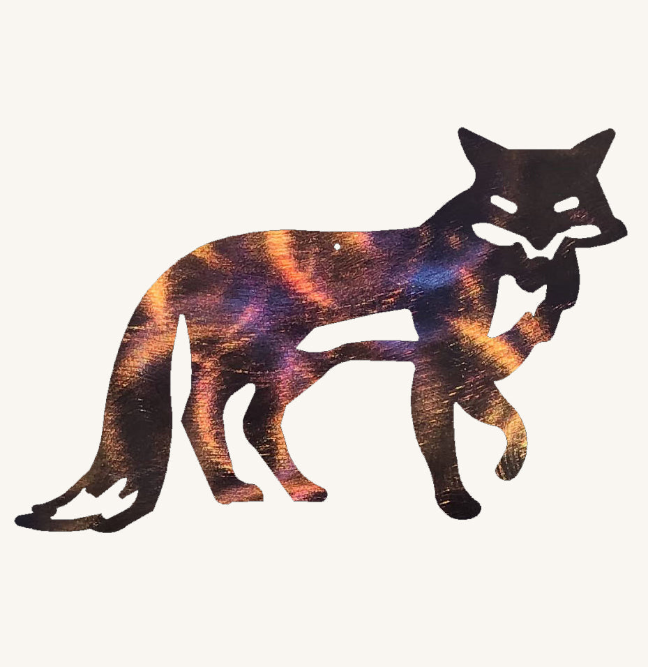 Metallic fox silhouette on a white background
