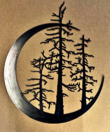 Crescent Moon With Trees - Metal Wall Art