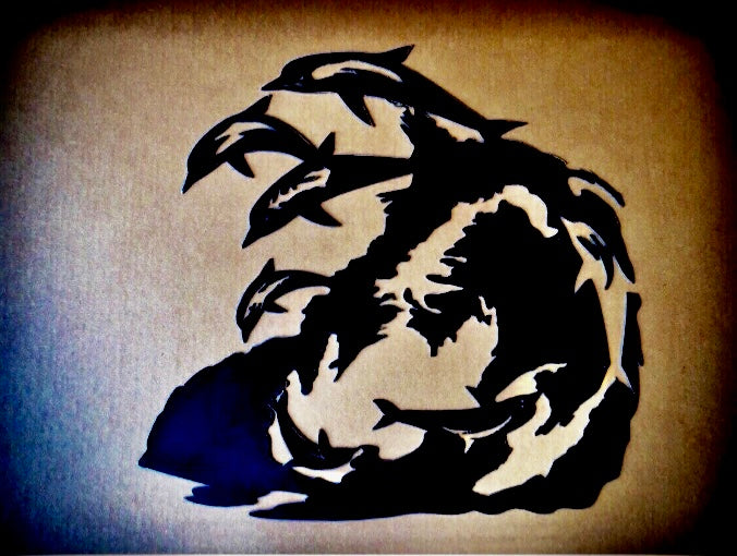 Rolling Wave - Dolphin Metal Wall Art