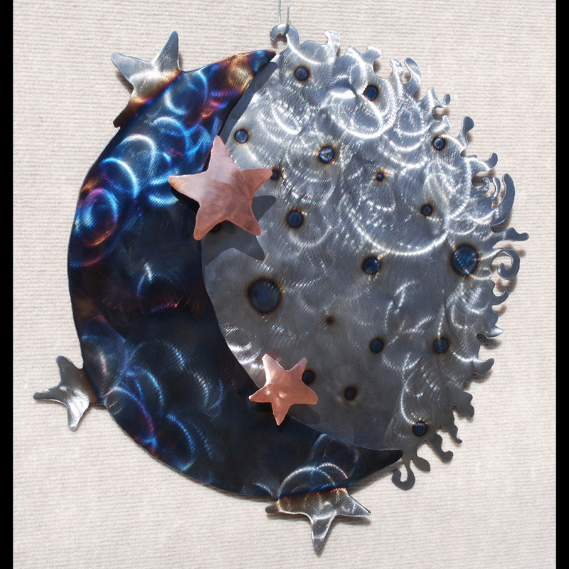 Metal Sun and Moon Wall Decor | 3D Moon, Stars, and Sun Sculpture
