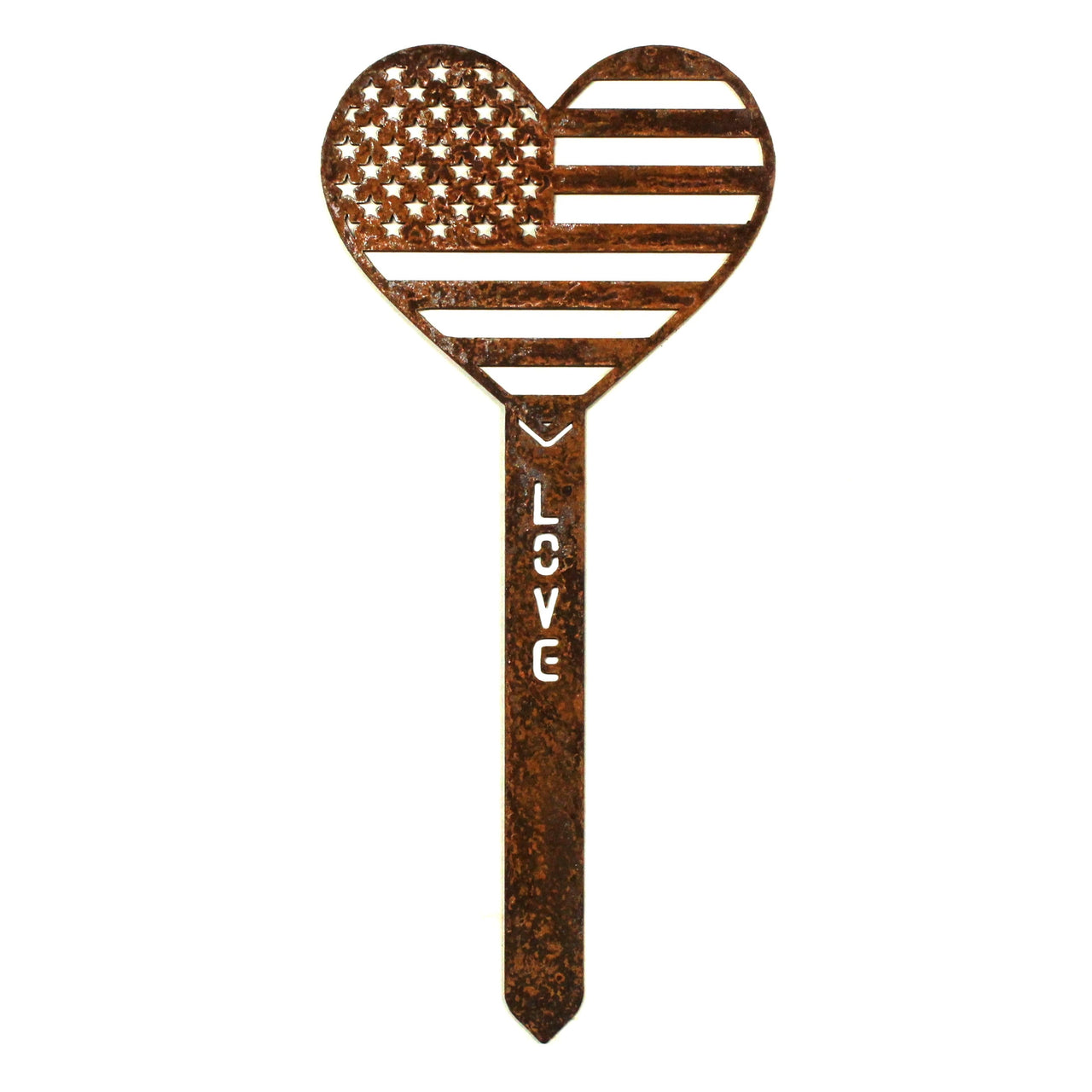 Corten Steel US Flag Heart Garden Stake