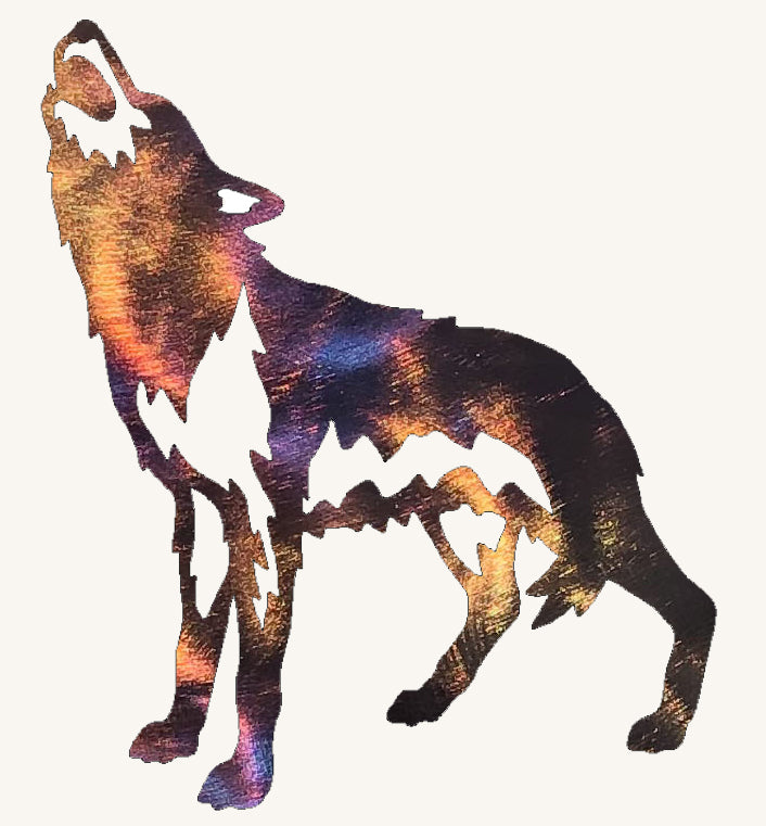 Colorful silhouette of a howling wolf on a white background
