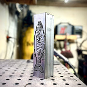 Garden column pillar with fish design on a workshop table