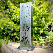 Decorative Garden Pillar with horse design on a garden background