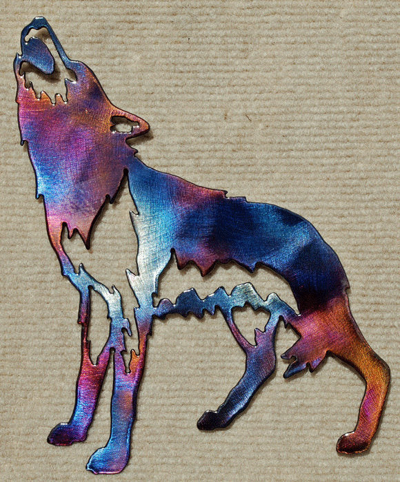 Metallic wolf silhouette on a textured beige background
